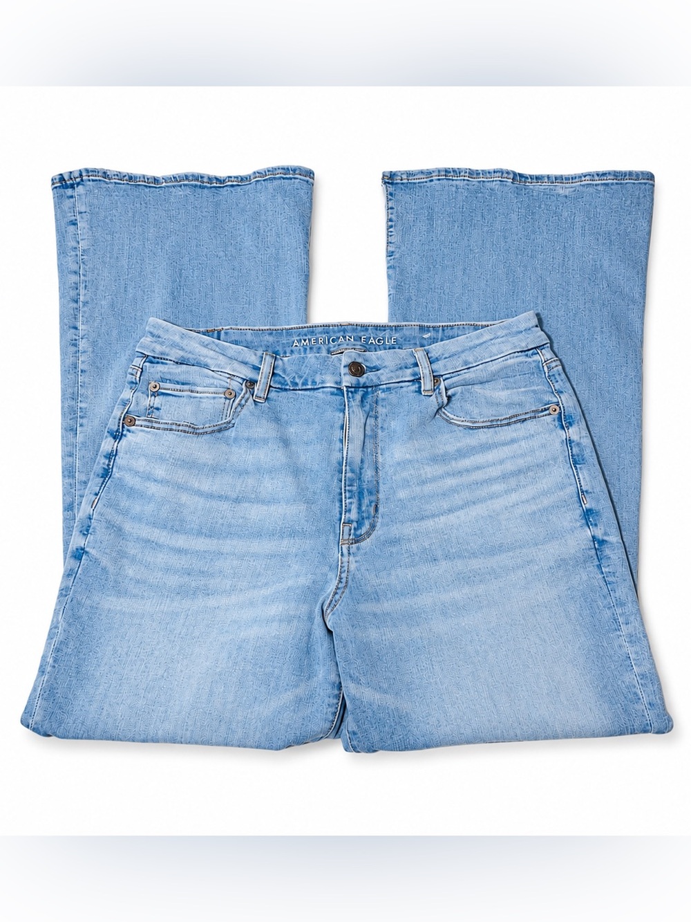 American Eagle Curvy Super High Rise Flare Jeans women size 12 Short Split Hem